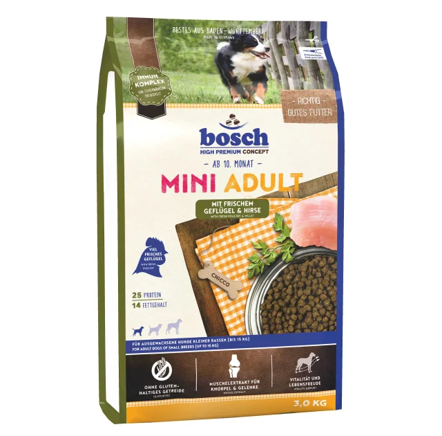Сухой корм Bosch HPC Mini Adult птица и просо, для собак, 3 кг