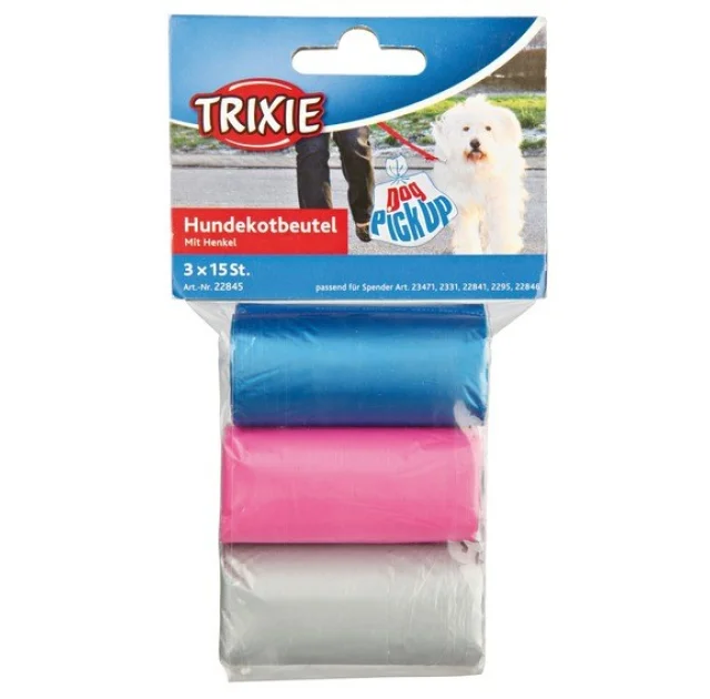 Пакеты для мусора Trixie для собак с ручками, 3 рулона по 15 шт, разноцветные