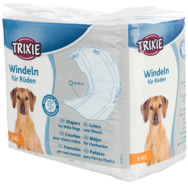 Гігієнічна пов'язка Trixie для собак, розмір L-XL, біла, для псів, 60-80 см, упаковка12 шт