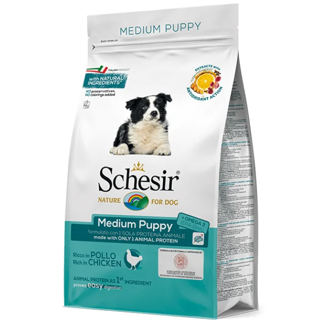 Сухой корм Schesir Dog Medium Puppy с курицей, монопротеиновый, для щенков средних пород, 3 кг