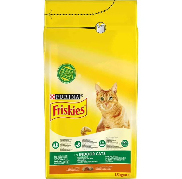 Сухий корм Purina Friskies Indoor Cat для домашніх котів, з куркою і овочами, 1.5 кг