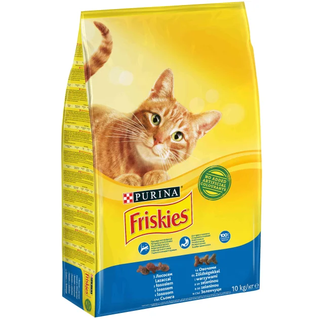 Сухой корм Purina Friskies для кошек, с лососем и овощами, 10 кг
