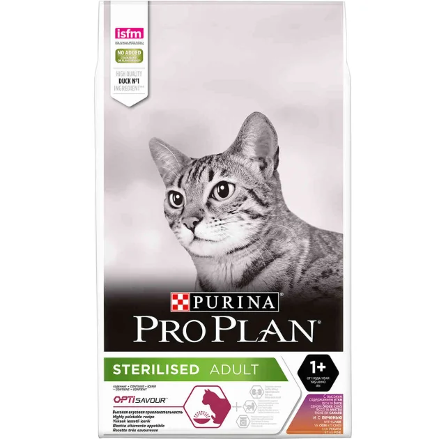 Сухой корм Purina Pro Plan Sterilised Adult для стерилизованных кошек, с уткой и печенью, 10 кг