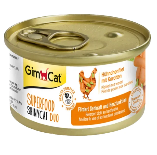 Влажный корм GimCat Shiny Cat Superfood для кошек, с курицей и морковью, 70 г