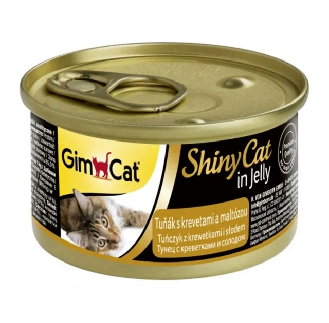 Влажный корм GimCat Shiny Cat для кошек, с тунцом и креветками и солодом, 70 г