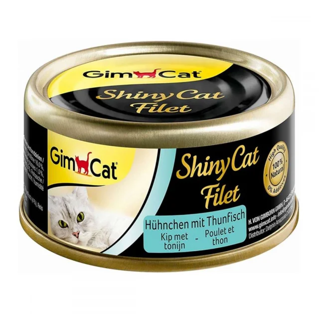 Влажный корм GimCat Shiny Cat для кошек, с курицей и тунцом, 70 г