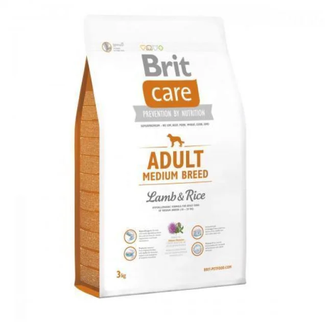 Сухий корм Brit Care Adult Medium Breed Lamb & Rice, для собак від 10 до 25 кг, з ягням і рисом, 3 кг