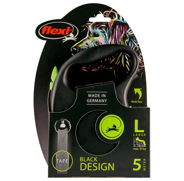 Повідець-рулетка Flexi Black Design L для собак до 50 кг, 5 м, стрічка, зелена