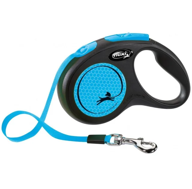 Повідець-рулетка Flexi New NEON S для собак до 15 кг, 5 м, стрічка, синій/неон