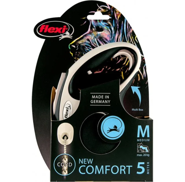 Повідець-рулетка Flexi New Comfort M для собак до 20 кг, 5 м, трос, чорний