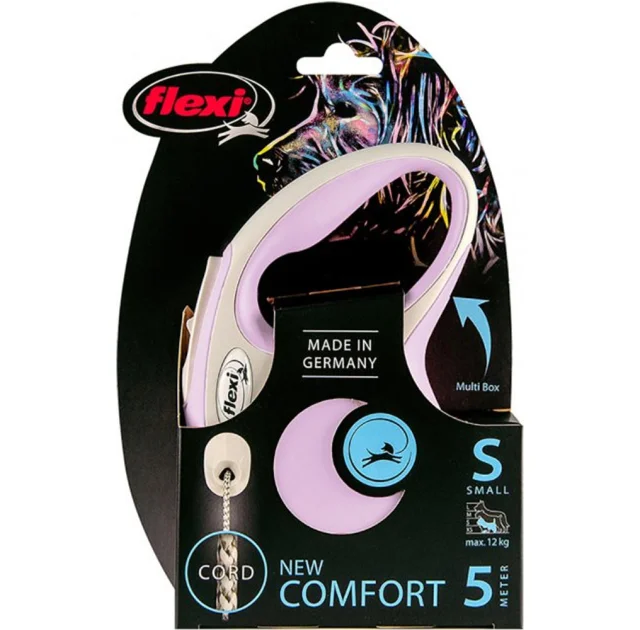 Поводок-рулетка Flexi New Comfort M для собак до 20 кг, 5 м, трос, розовый