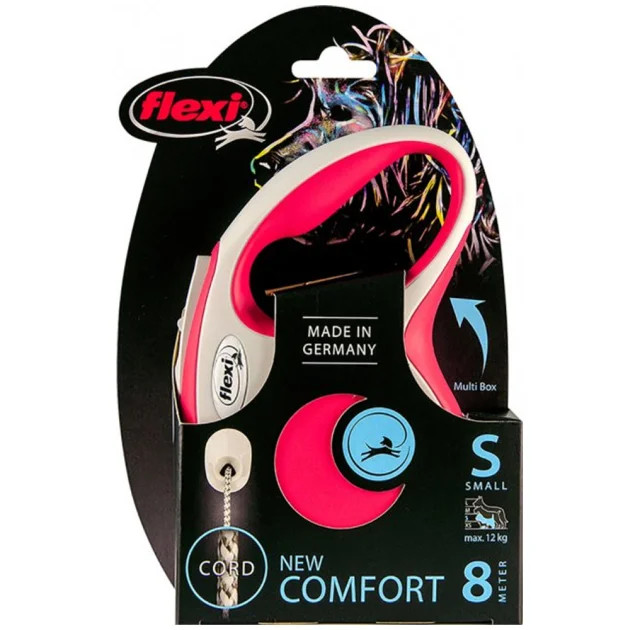 Поводок-рулетка Flexi New Comfort S для собак до 12 кг, 8 м, трос, красный