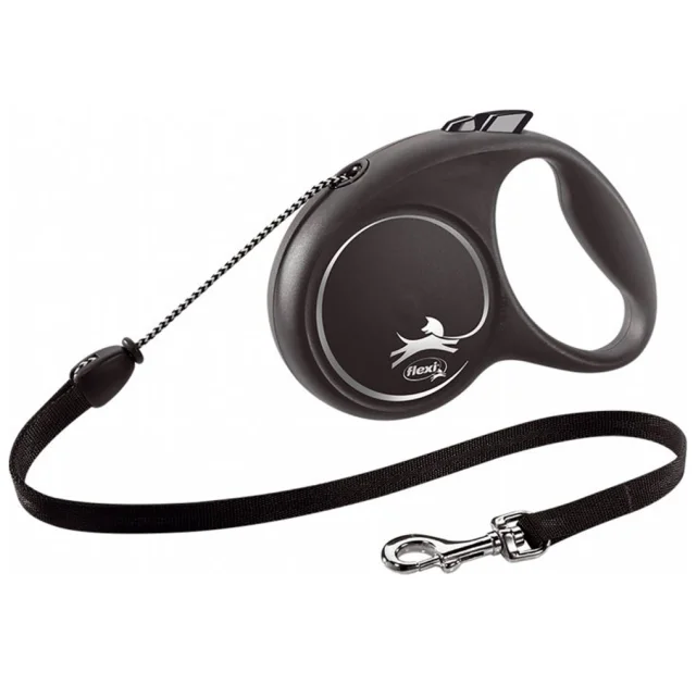 Поводок-рулетка Flexi Black Design M для собак до 20 кг, 5 м, трос, черная