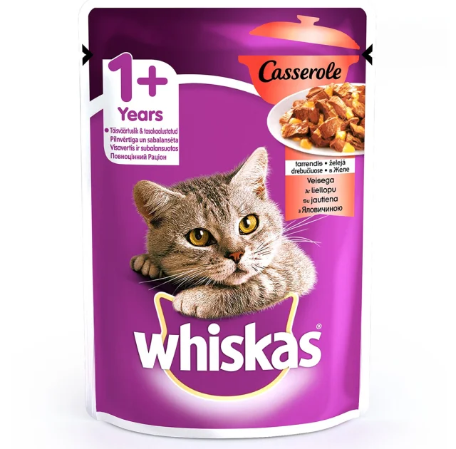 Вологий корм Whiskas Casserole для котів, з яловичиною в желе, 85 г