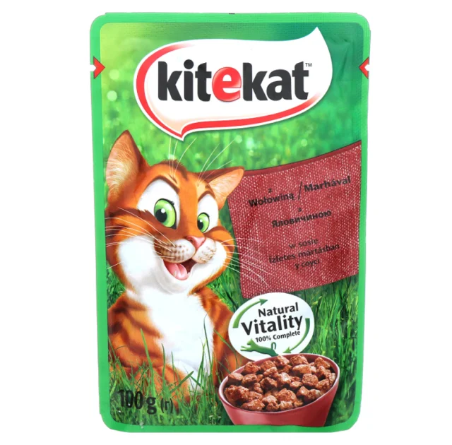 Влажный корм Kitekat для кошек, с говядиной в соусе, 100 г
