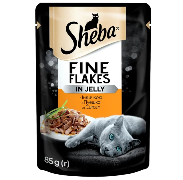 Влажный корм Sheba Fine Flakes для кошек, с индейкой в желе, 85 г