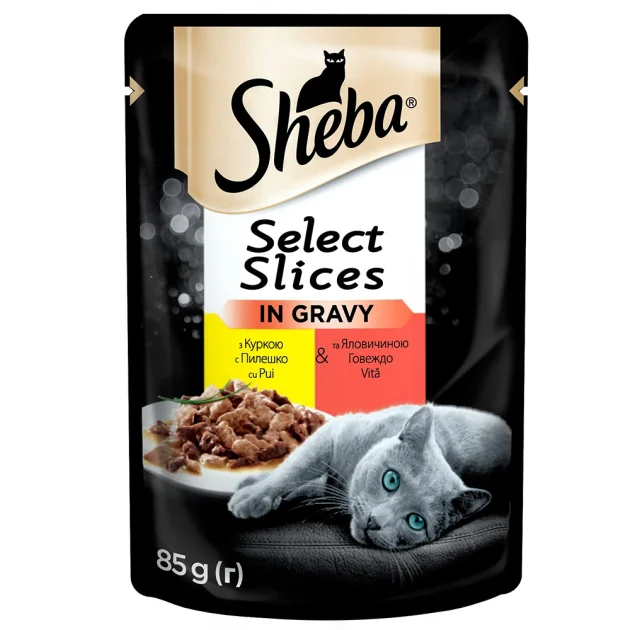 Влажный корм Sheba Selection in Sauce для кошек, с курицей и говядиной в соусе, 85 г