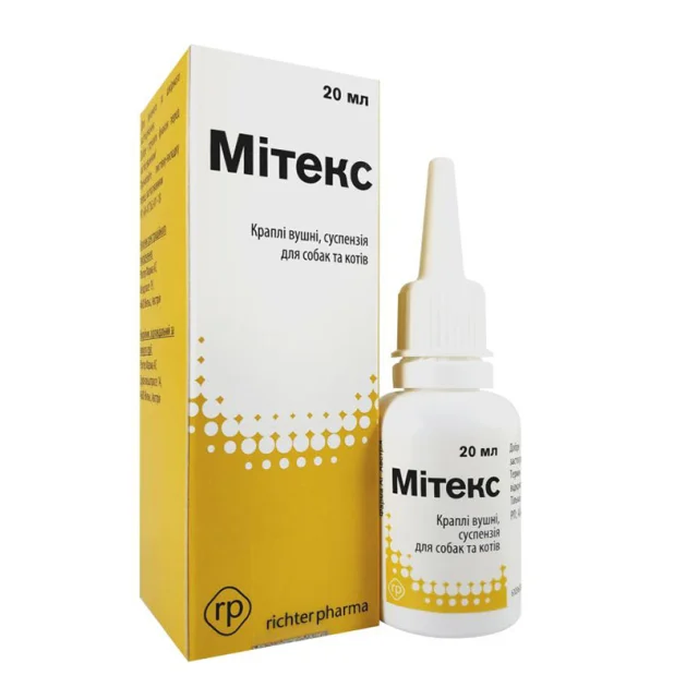 Ушные капли Richter Pharma Митекс для кошек и собак, 20 мл
