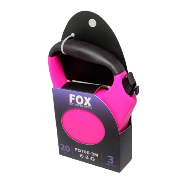 Поводок-рулетка Fox для собак до 20 кг, розовый, 3 м