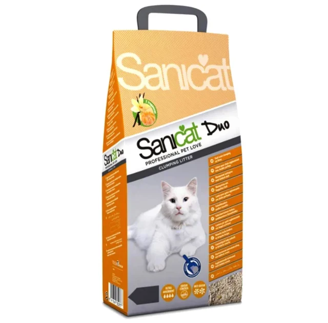 Комкующийся наполнитель Saniсat Clumping Duo для кошачьих туалетов, с ароматом ванили и мандарина, 2 л