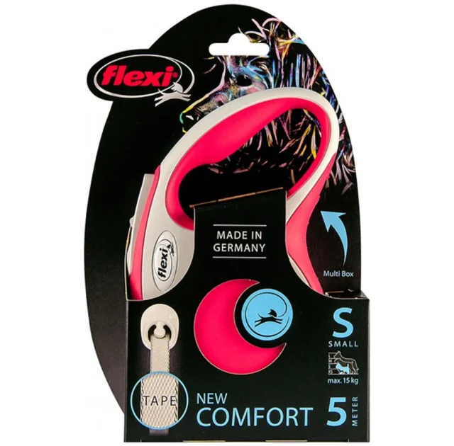Поводок-рулетка Flexi New Comfort S для собак до 15 кг, 5 м, лента, красный
