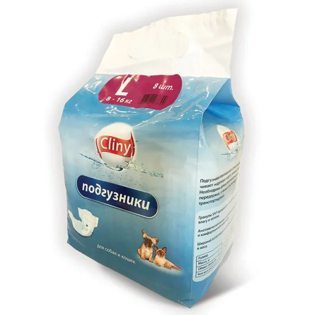 Памперсы Cliny для собак и кошек от 8 до 16 кг, размер L, 8 шт