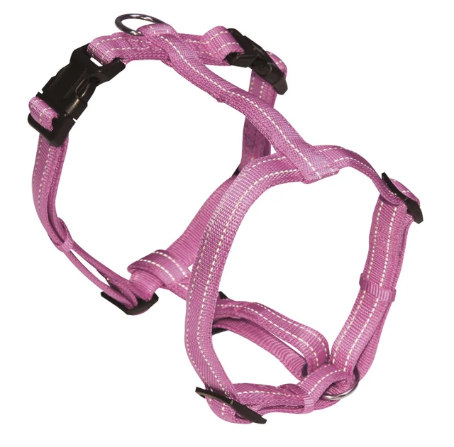 Шлея H-образна Croci Soft Reflective для собак, світловідбиваючі, нейлон, рожева, 1.5×35-50 см