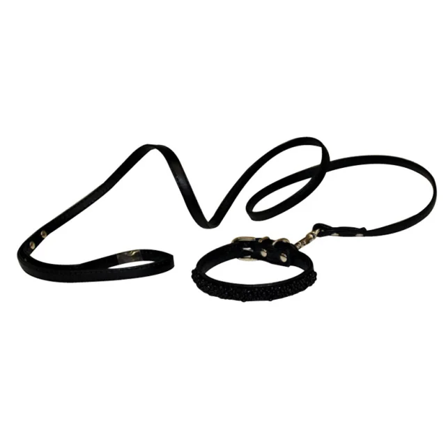 Ошейник+поводок Croci Vanity Pearls для собак и кошек, экокожа, размер XS, черный