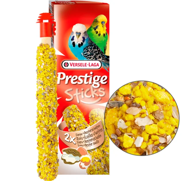 Лакомство Versele-Laga Prestige Sticks Budgies Eggs&Oyster Shells для волнистых попугаев, 60 г