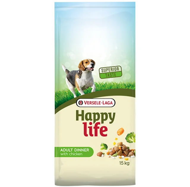 Сухой корм Happy Life Adult Dinner with Chicken для собак всех пород, с курицей и овощами,15 кг