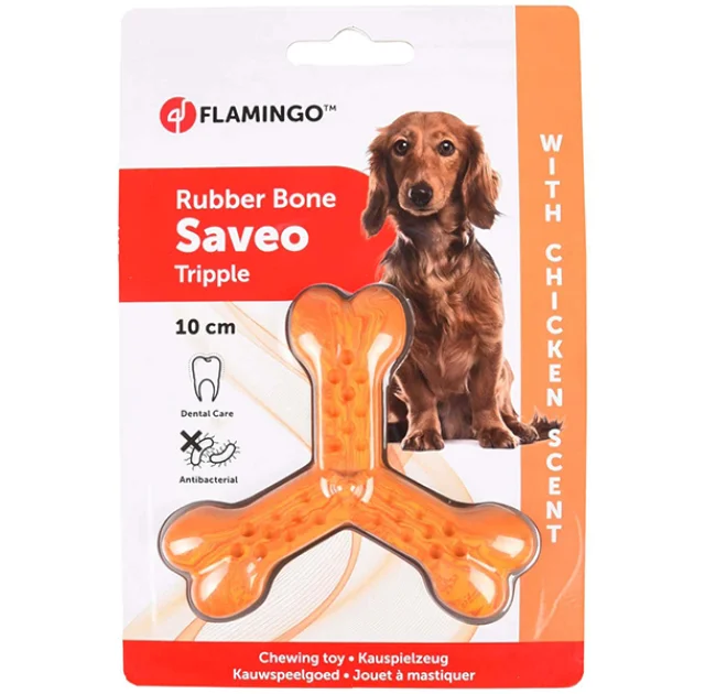 Игрушка Flamingo Rubber Flexo Saveo Triple Bone Chicken, вкус курицы, для собак, 10×8.5 см