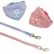 Ошейник+поводок Croci Bandana Sailor для собак, с банданой, нейлон, голубой, 20-30×0.8 см/0.8×120 см