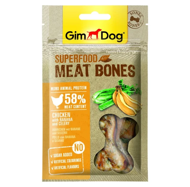 Лакомство GimDog Superfood Meat Bone, курица с бананом и сельдереем, для собак, 70 г