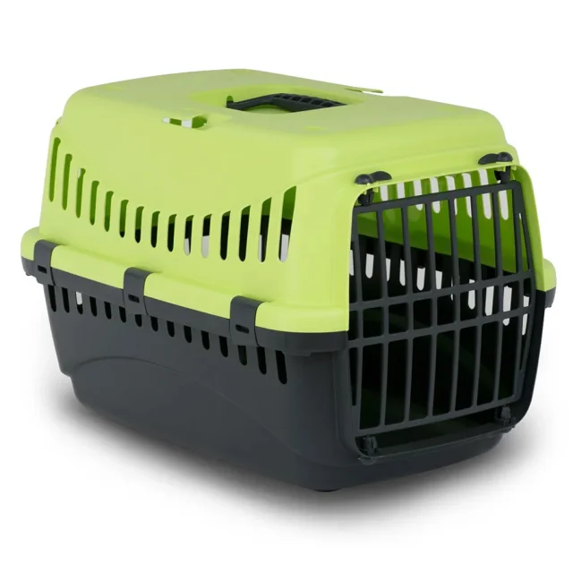 Переноска Bergamo Gipsy 2 Large Green для собак до 12 кг, пластиковая дверь, чёрно-зелёный, 58×38×38 см