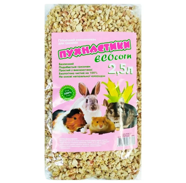 Кукурудзяний наповнювач Пухнастики ECOcorn для гризунів, 2.5 л