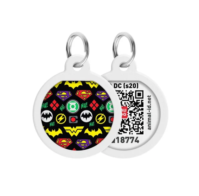 Адресник WAUDOG Smart ID с QR-паспортом, рисунок "Супергерои логомания", диаметр 25 мм