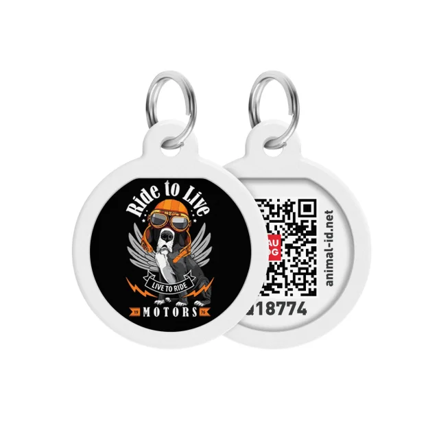 Адресник WAUDOG Smart ID с QR-паспортом, рисунок "Ride to live", диаметр 25 мм