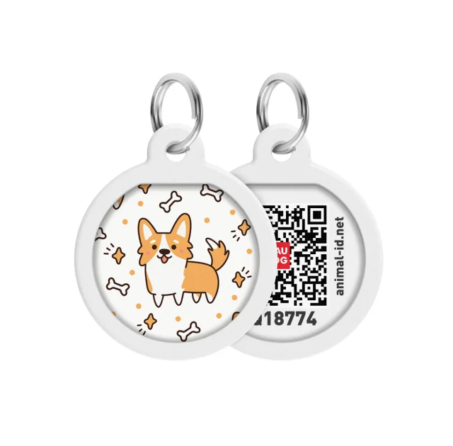 Адресник WAUDOG Smart ID з QR-паспортом, малюнок "Корги", діаметр 25 мм
