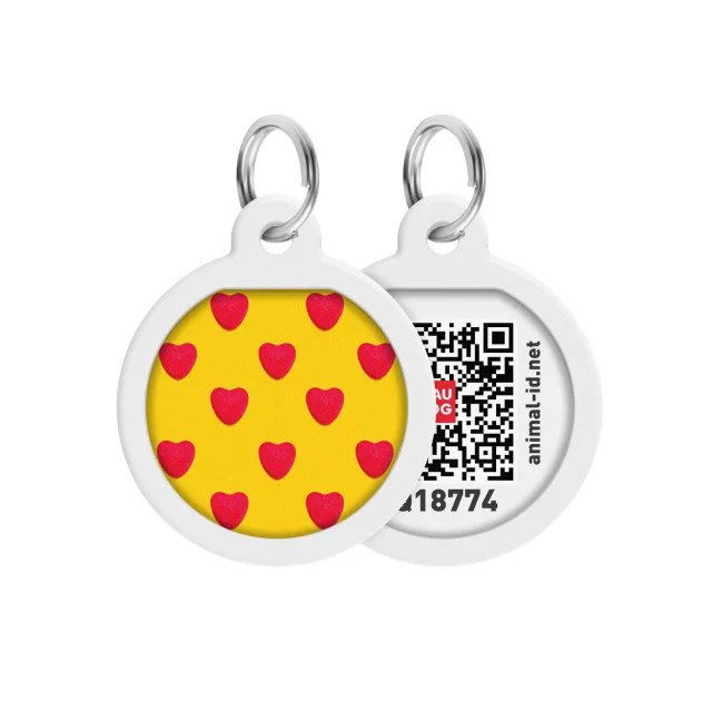 Адресник WAUDOG Smart ID з QR-паспортом, малюнок "Серця", діаметр 25 мм