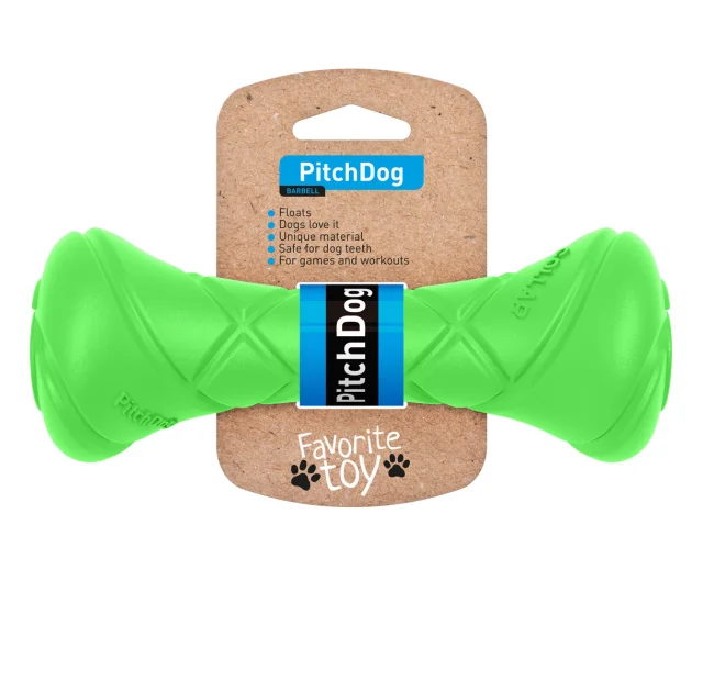 Игровая гантель для апортировки PitchDog для собак, длина 19 см, диаметр 7 см, салатовый
