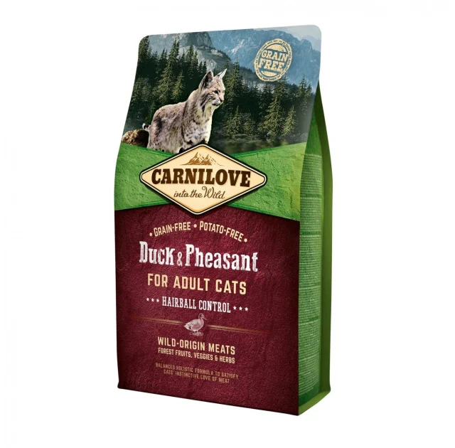 Сухой корм Carnilove Cat Hairball Controll, для кошек, для выведения шерсти, утка, фазан, 2 кг