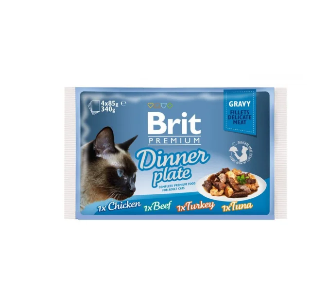 Влажный корм Brit Premium Cat набор паучей, для кошек, обеденная тарелка в соусе, 4 шт, 85 г