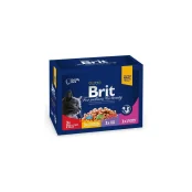 Влажный корм Brit Premium Cat набор паучей, для кошек, семейная тарелка в соусе 4 вкуса, 12 шт, 100 г