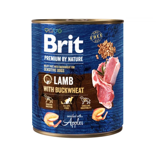 Консерва Brit Premium by Nature, для собак, ягненок с гречкой, 800 г