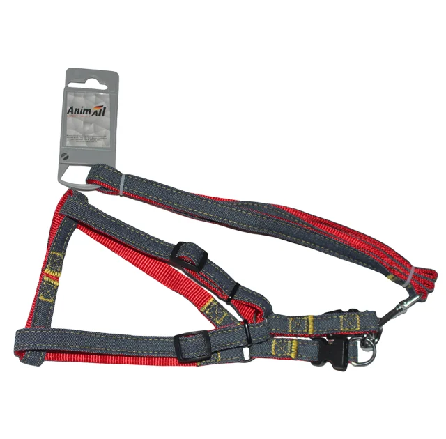 Набір шлея та повідець AnimAll Denim, червоний, 1×120 см/1×28-38 см