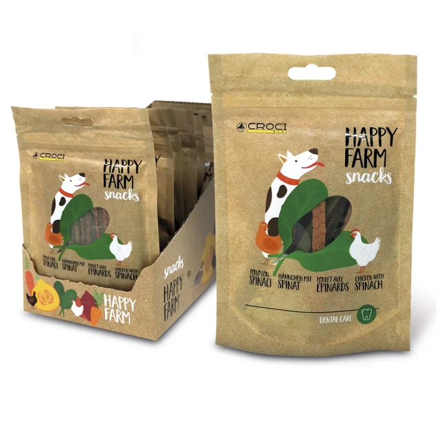Ласощі м'ясне Croci Happy Farm, для собак, курка зі шпинатом, 80 г, 12 пач / уп, ціна за 1 пачку