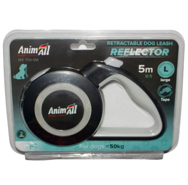 Поводок-рулетка AnimAll Reflector для собак весом до 50 кг, 5 м, серо-чёрная