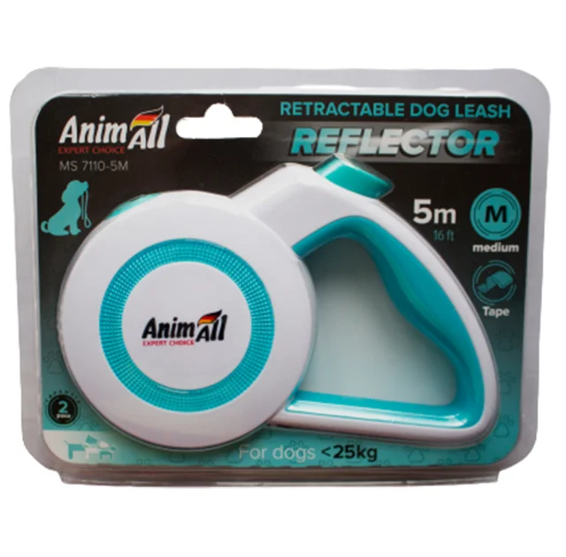Повідець-рулетка AnimAll Reflector для собак вагою до 25 кг, 5 м, блакитно-біла