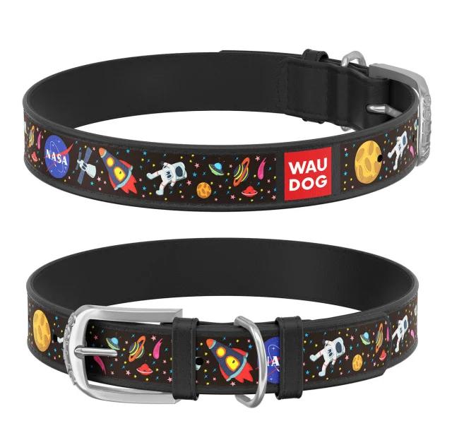 Нашийник WAUDOG Design з малюнком "NASA" ширина 12 мм, довжина 21-29 см, чорний