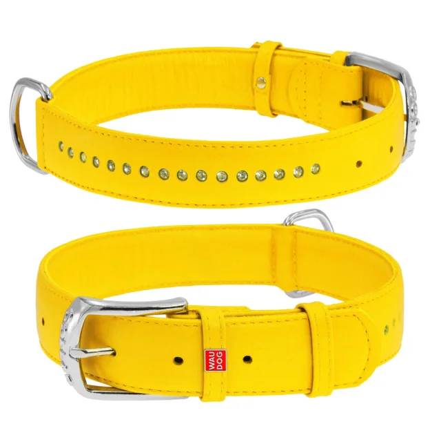 Нашийник WAUDOG GLAMOUR, зі стразами, ширина 35 мм, довжина 46-60 см, жовтий